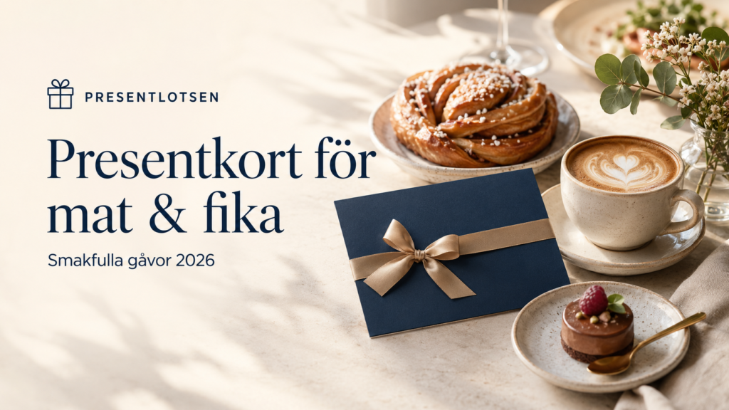 Presentkort för mat och fika 2026 med kaffe, bakverk och presentkort